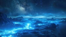 The Image Is Showing A Beautiful Landscape Of A Blue Alien Planet With Glowing Mushrooms And A Blue Sky.