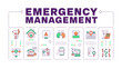 © IMG visuals icons - Emergency management word concept isolated on white. Fire detection systems. Home security, disaster. Creative illustration banner surrounded by editable line colorful icons. Hubot Sans font used