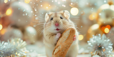 Wall Mural - A cute hamster with a baguette