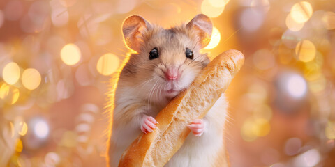 Wall Mural - A cute hamster with a baguette