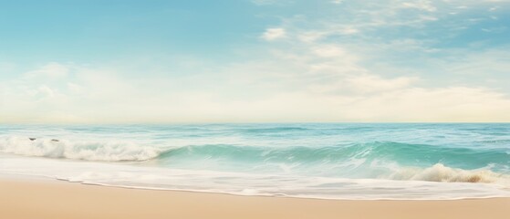  Soft wave of the sea on the sandy beach. Seascape background