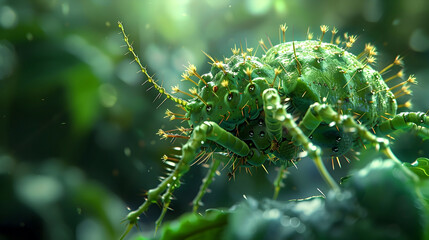 Sticker - Highly Detailed Macro Shot of Resilient Plant Leaves Showcasing Natural Defense Mechanisms Against Pests