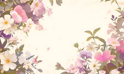 Poster - Background with a floral frame featuring spring flowers, Generative AI 