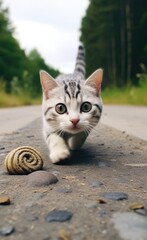 Poster - Curious cat exploring outdoors