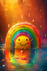 Wall Mural - Smiling Watercolor Rainbow with Cinematic Photographic Style in 3D Render