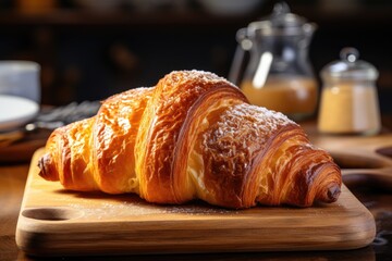 Wall Mural - Freshly baked croissant on wooden board