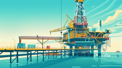 Wall Mural - Colorful offshore oil rig against a vibrant sky