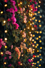 Wall Mural - Beautiful fairy lights pattern with flowers for background