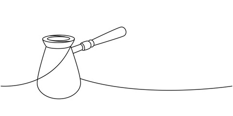 Wall Mural - Turkish coffee pot one line continuous drawing. Hand drawn elements for cafe menu, coffee shop. Vector linear illustration.