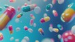 © wanna - Colorful pills and capsules floating on a blue background in a closeup view