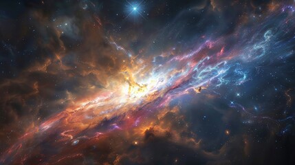 Wall Mural - a serene yet powerful depiction of a galaxy core, its calm center belied by the violent beauty of st