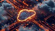 © wanna - 3D rendering of glowing cloud icon on circuit board background with blur effect