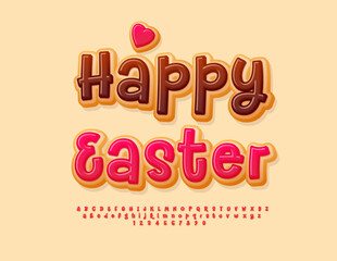 Poster - Vector sweet card Happy Easter. Funny Cake Font. Tasry set of Alphabet Letters, Numbers and Symbols.