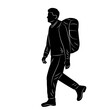 man with backpack silhouette on white background 