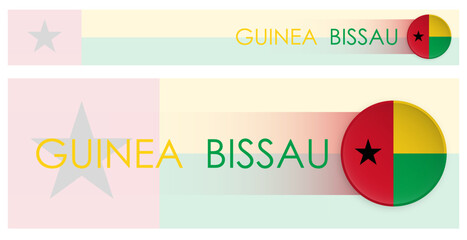 Wall Mural - Guinea Bissau flag horizontal web banner in modern neomorphism style. Webpage Guinea Bissau country header button for mobile application or internet site. Vector