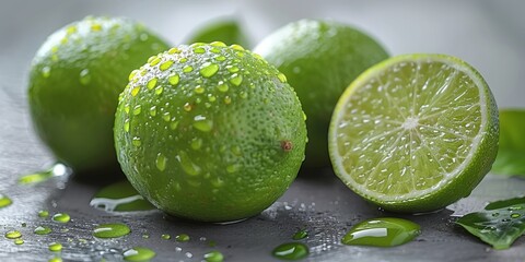 Wall Mural - Vitamin-rich limes amidst fresh greens, perfect for a healthy diet.