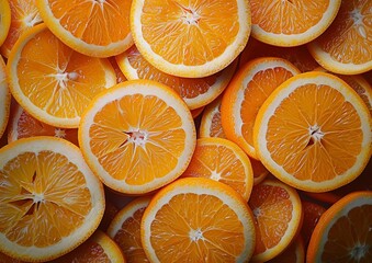 Close up view of fresh and vibrant orange slices background.