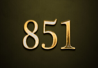 Old gold effect of 851 number with 3D glossy style Mockup.	