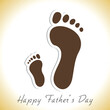 Happy Father's Day Greeting Card with Sticker Style Footprints of Dad and Child on White Background.