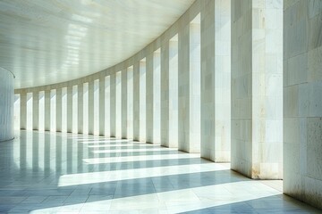 Poster - A serene and architectural perspective of sunlit arcades casting geometric shadows on a stone floor