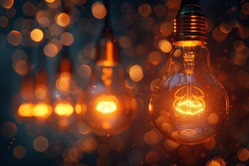 Poster - Warm glowing light bulbs offer a cozy ambiance against a soft bokeh background