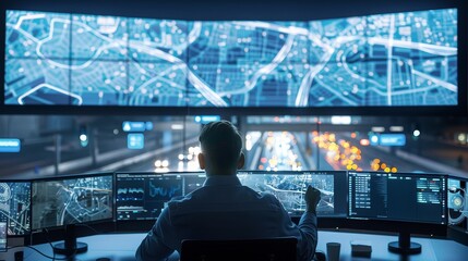 interactive urban traffic control room with live mapping and traffic flow optimization on big digita