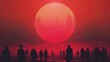 Illustration of a red sun close to the people.
