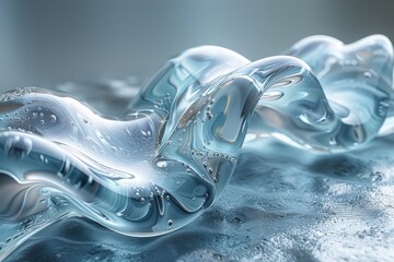 Poster - Close-up view of a 3D-rendered metallic fluid surface with intricate reflections, evoking a sense of modernity and dynamism