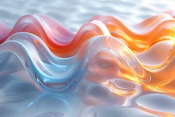 Poster - Stunning digital representation of fluid art with flowing forms and vibrant orange accents amidst the cool blues