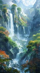 Canvas Print - Majestic view of waterfall amidst forest