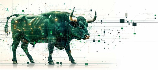 Poster - Green bull symbol of stock bullish profit. Economy business market. Generative AI technology.	
