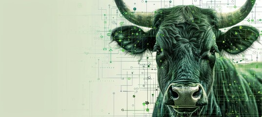Poster - Green bull symbol of stock bullish increase profit. Economy business market. Generative AI technology.	
