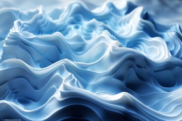 Poster - This digital artwork captures stunning blue waves in a 3D abstract landscape, portraying peacefulness and the beauty of digital design