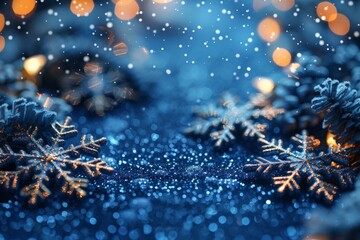 Poster - A festive winter scene highlighting sparkling snowflakes with a feeling of holiday cheer and wonder