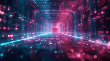 Digital Technology Metaverse Neon Blue Pink Background, Cyber Information, Abstract Speed Connect Communication, Innovation Future Meta Tech, Internet Network Connection, Ai Big Data,