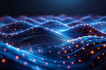 Poster - This digital masterpiece showcases a seamless pattern of blue waves dotted with luminous particles, conveying the theme of digital harmony and flow