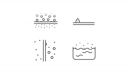 Poster - Water filtration types animation set. Reverse osmosis membranes animated line icons. Liquid distillation. Black illustrations on white background. HD video with alpha channel. Motion graphic