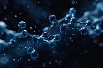 Poster - An intricate blue molecular structure complemented by bokeh dots for a scientific and technological feel