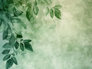 Poster - Fresh green leaves layered over a textured green background, evoking a serene and natural feel.