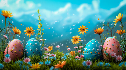 Canvas Print - Happy Easter, Easter background, festive Easter greeting card.