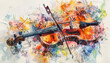 A watercolor painting of a violin with a bow on it