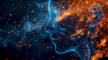 Aufkleber - Vivid abstract representation of human profiles in cosmic style. A visual concept of thoughts, creativity, and connection. Digital art ideal for tech and science. AI