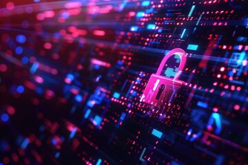 Poster - Image of a computer screen with a lock icon. Suitable for cybersecurity concepts