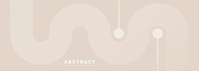 Beige delicate abstract geometric vector background with circular lines.