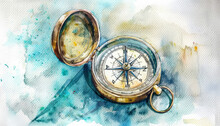 A Compass Is Shown In A Painting, With The Compass Needle Pointing To The Right