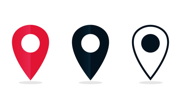 set of location icons, directions, addresses