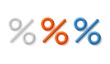 The image of the percentage signs in a three-dimensional 3D style. Vector illustration.