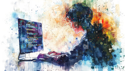 Wall Mural - A man is typing on a computer