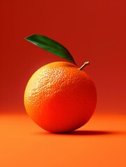 Wall Mural - A vibrant orange fruit crowned with a fresh green leaf