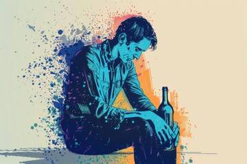 A man sitting on a bench with a bottle of wine. Perfect for lifestyle or relaxation concepts